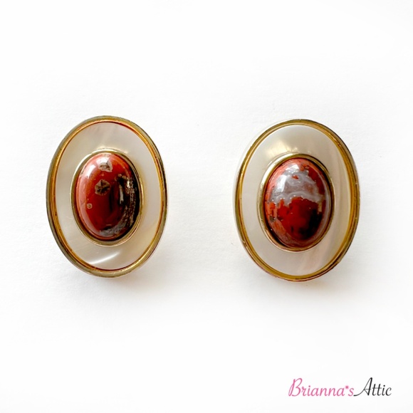 Vintage Oval shape Natural red stone designer earring - Picture 1 of 10
